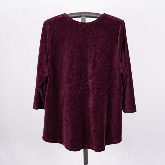Quacker Factory Women's Velvety Velour Purple Tunic Top XL Rhinestones Holiday - Picture 4 of 6